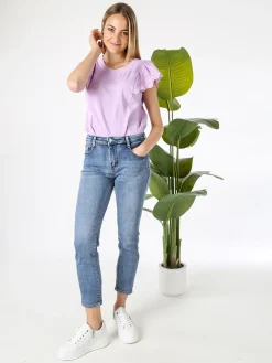 Solada Blusa donna con maniche corte in pizzo macramè - lilla