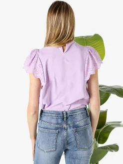 Solada Blusa donna con maniche corte in pizzo macramè - lilla