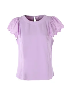 Solada Blusa donna con maniche corte in pizzo macramè - lilla