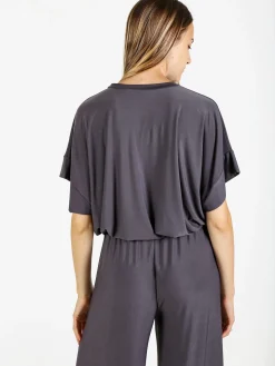 Solada Blusa donna con maniche corte a pipistrello - grigio