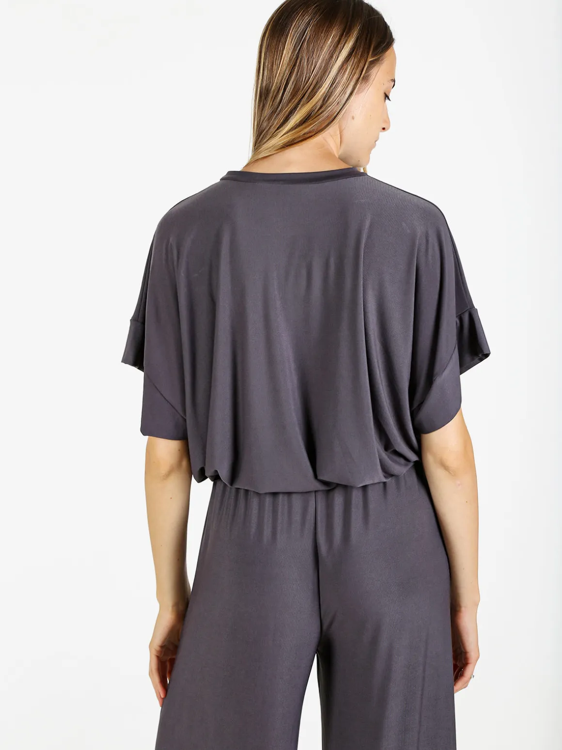 Solada Blusa donna con maniche corte a pipistrello - grigio