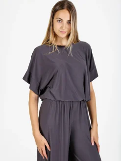 Solada Blusa donna con maniche corte a pipistrello - grigio