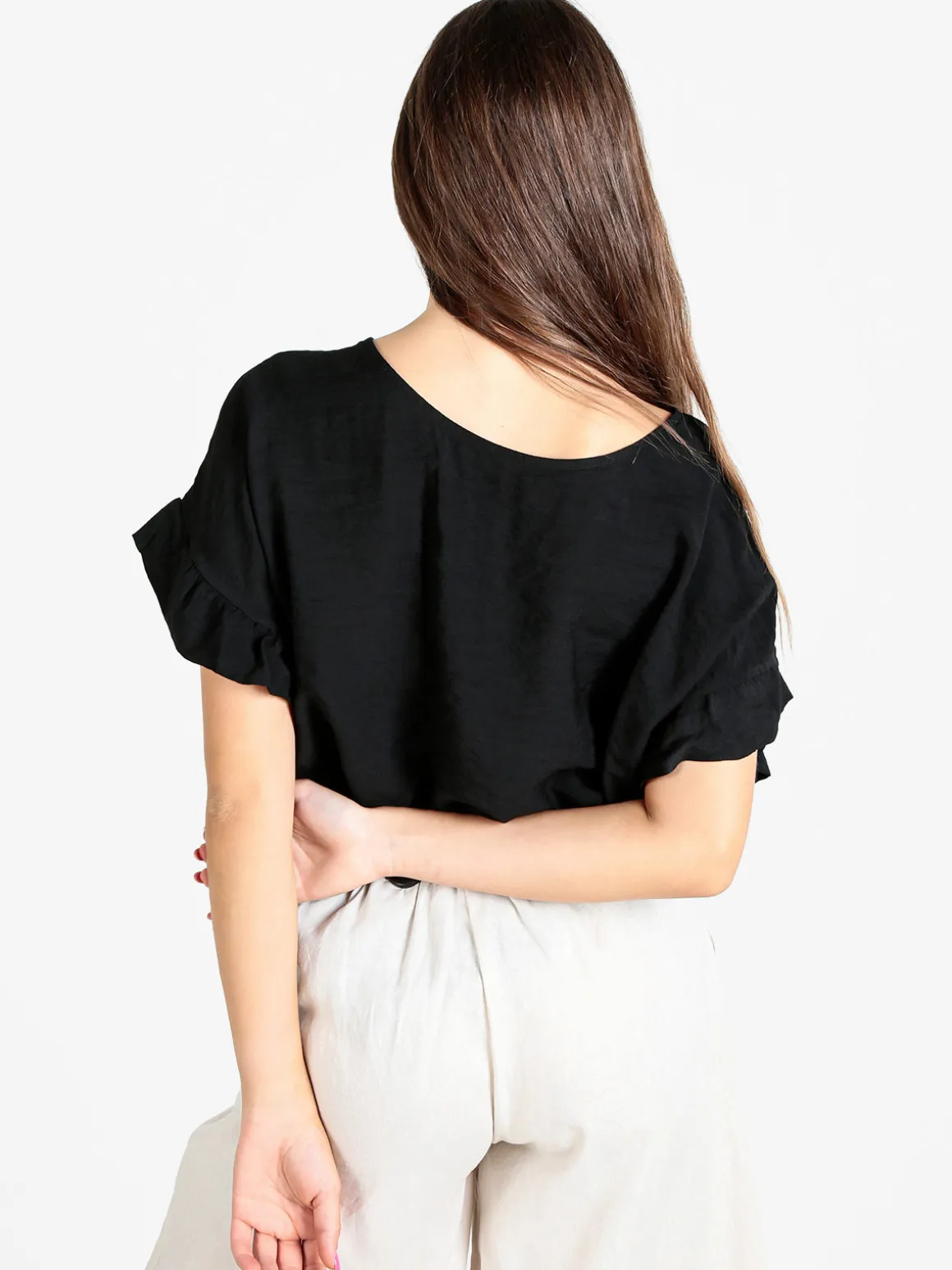 Solada Blusa donna con maniche corte a volant