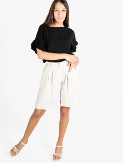 Solada Blusa donna con maniche corte a volant