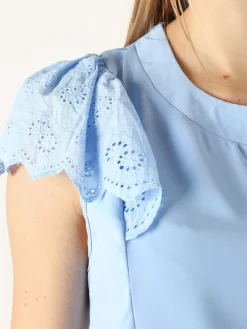 Solada Blusa donna con maniche corte in pizzo macramè - azzurro