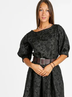Solada Blusa donna con ricami e maniche corte a palloncino - nero