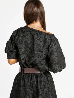 Solada Blusa donna con ricami e maniche corte a palloncino - nero
