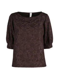 Solada Blusa donna con ricami e maniche corte a palloncino - moro