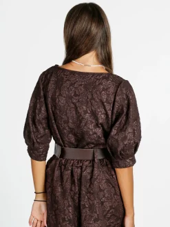 Solada Blusa donna con ricami e maniche corte a palloncino - moro