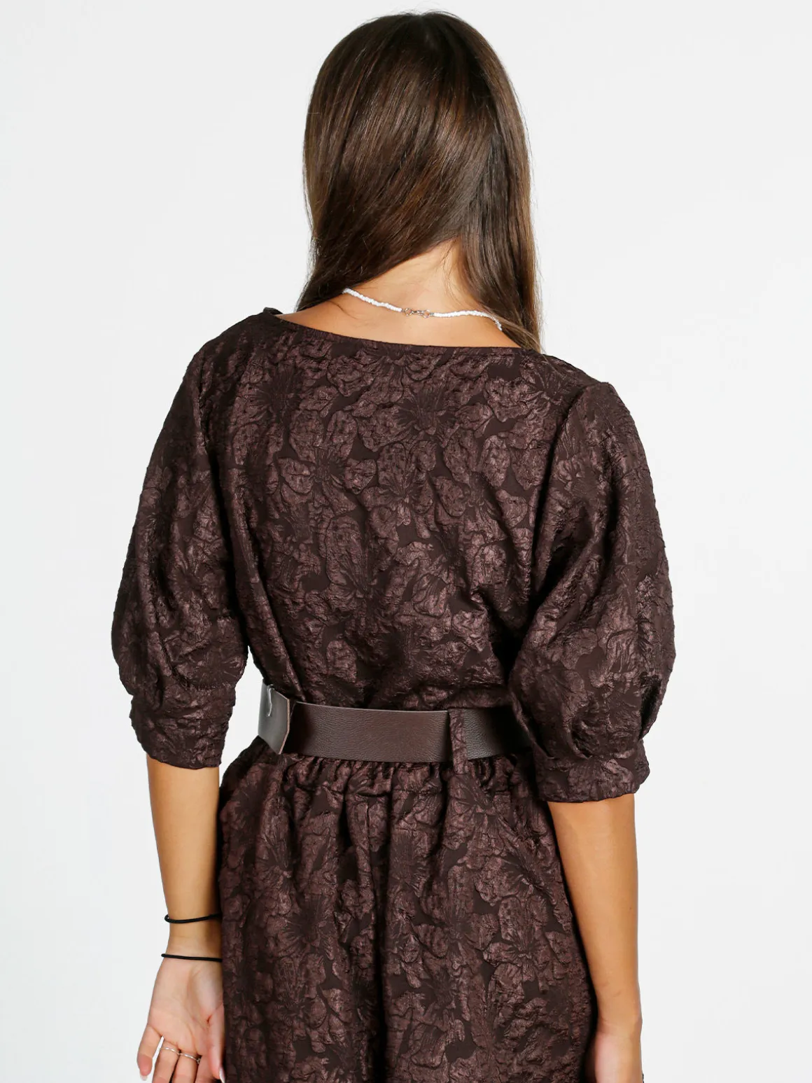Solada Blusa donna con ricami e maniche corte a palloncino - moro