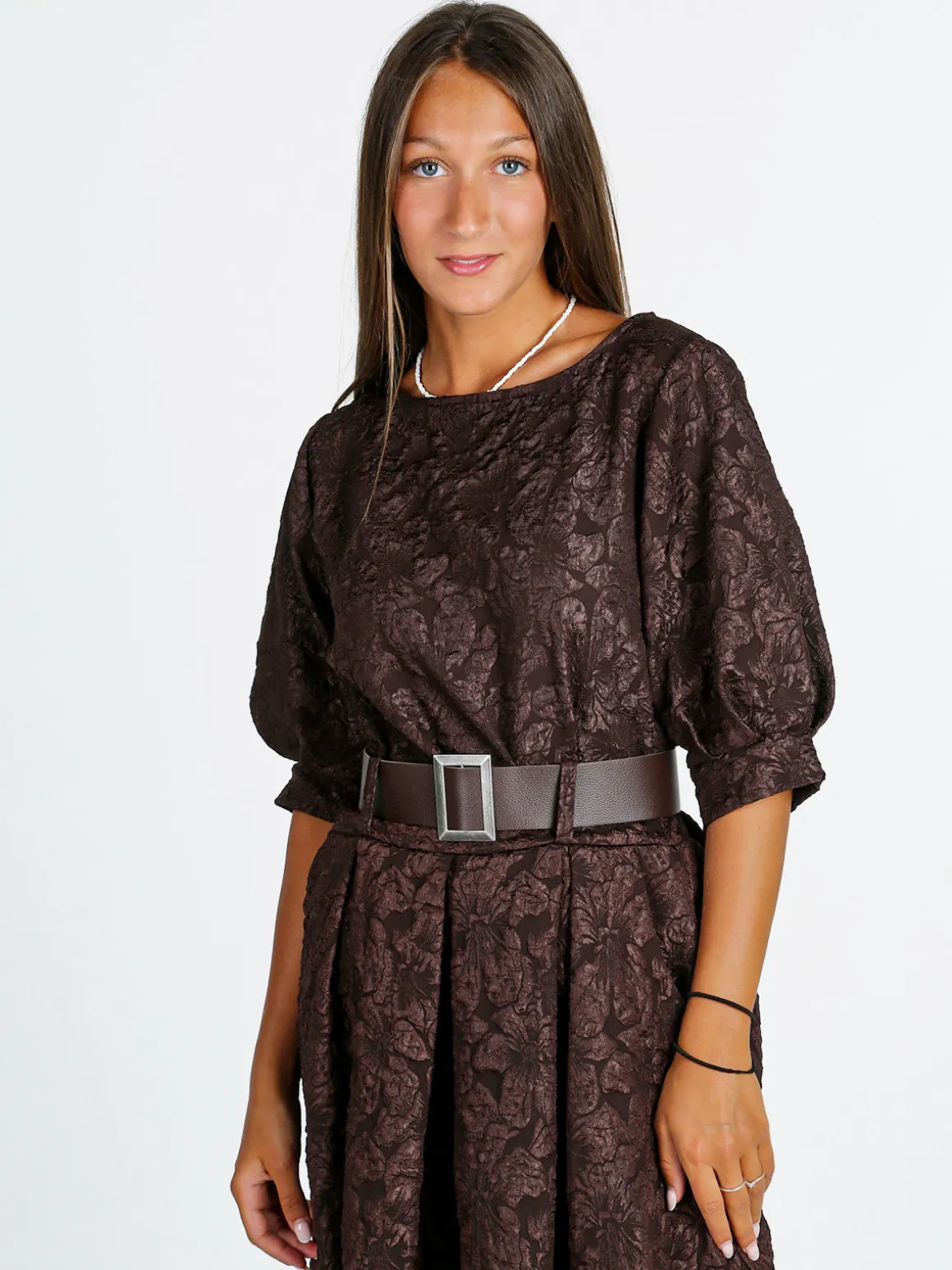 Solada Blusa donna con ricami e maniche corte a palloncino - moro