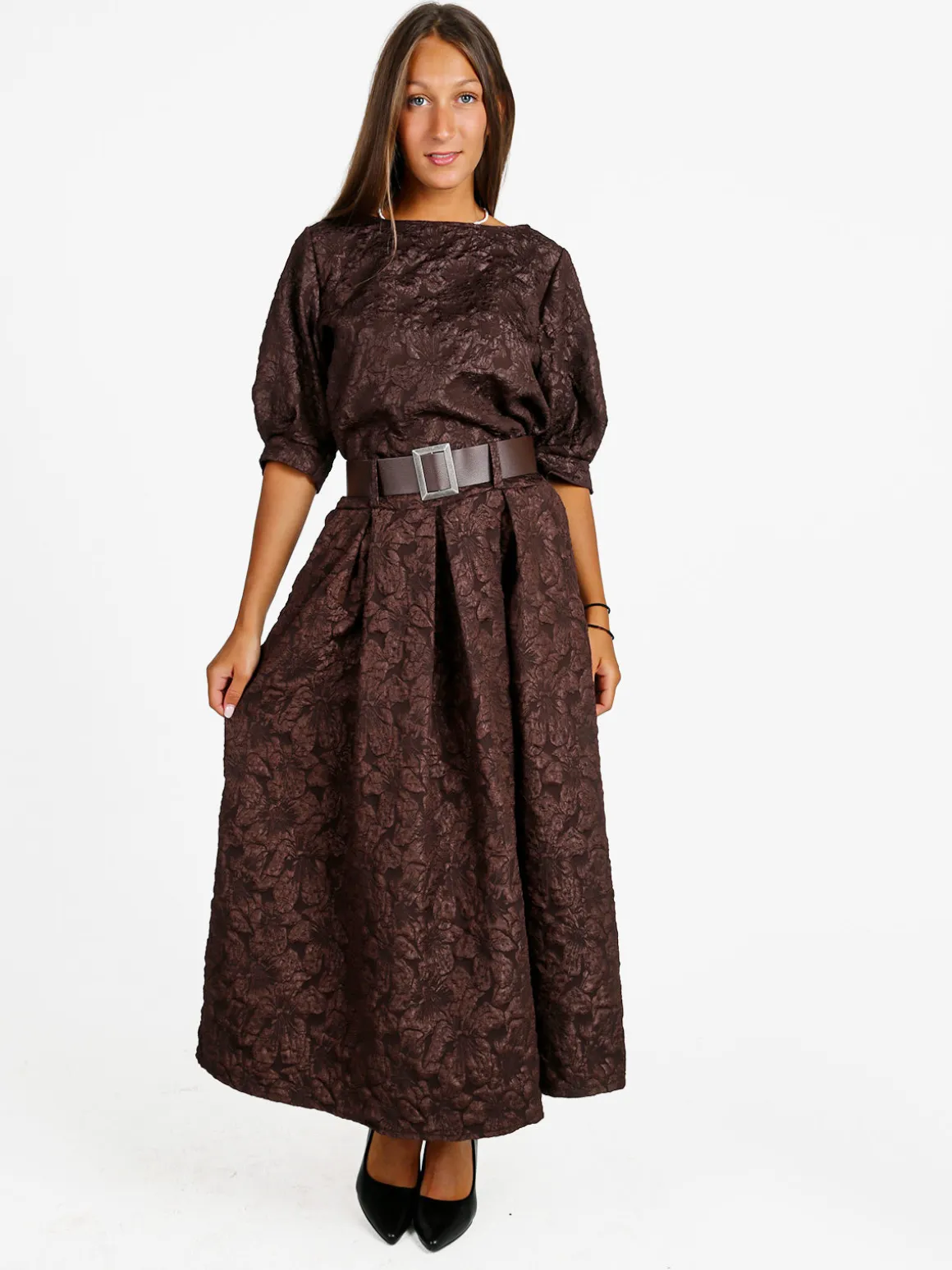 Solada Blusa donna con ricami e maniche corte a palloncino - moro