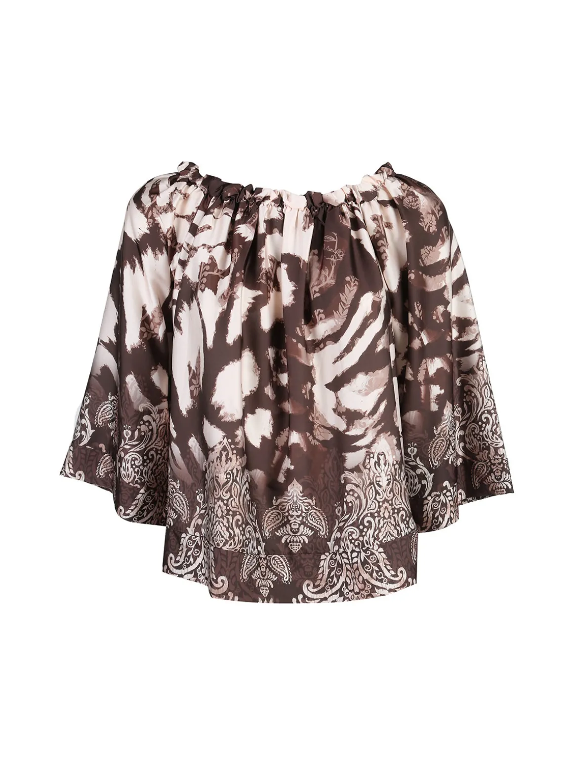 Solada Blusa donna con scollo a barca e maniche corte ampie - moro