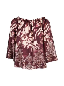 Solada Blusa donna con scollo a barca e maniche corte ampie - bordeaux