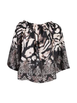 Solada Blusa donna con scollo a barca e maniche corte ampie - nero