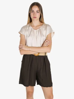 Solada Blusa donna effetto raso a maniche corte