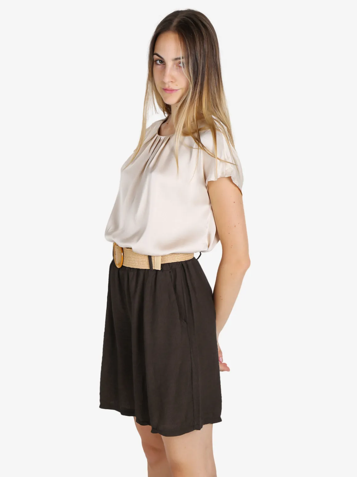 Solada Blusa donna effetto raso a maniche corte