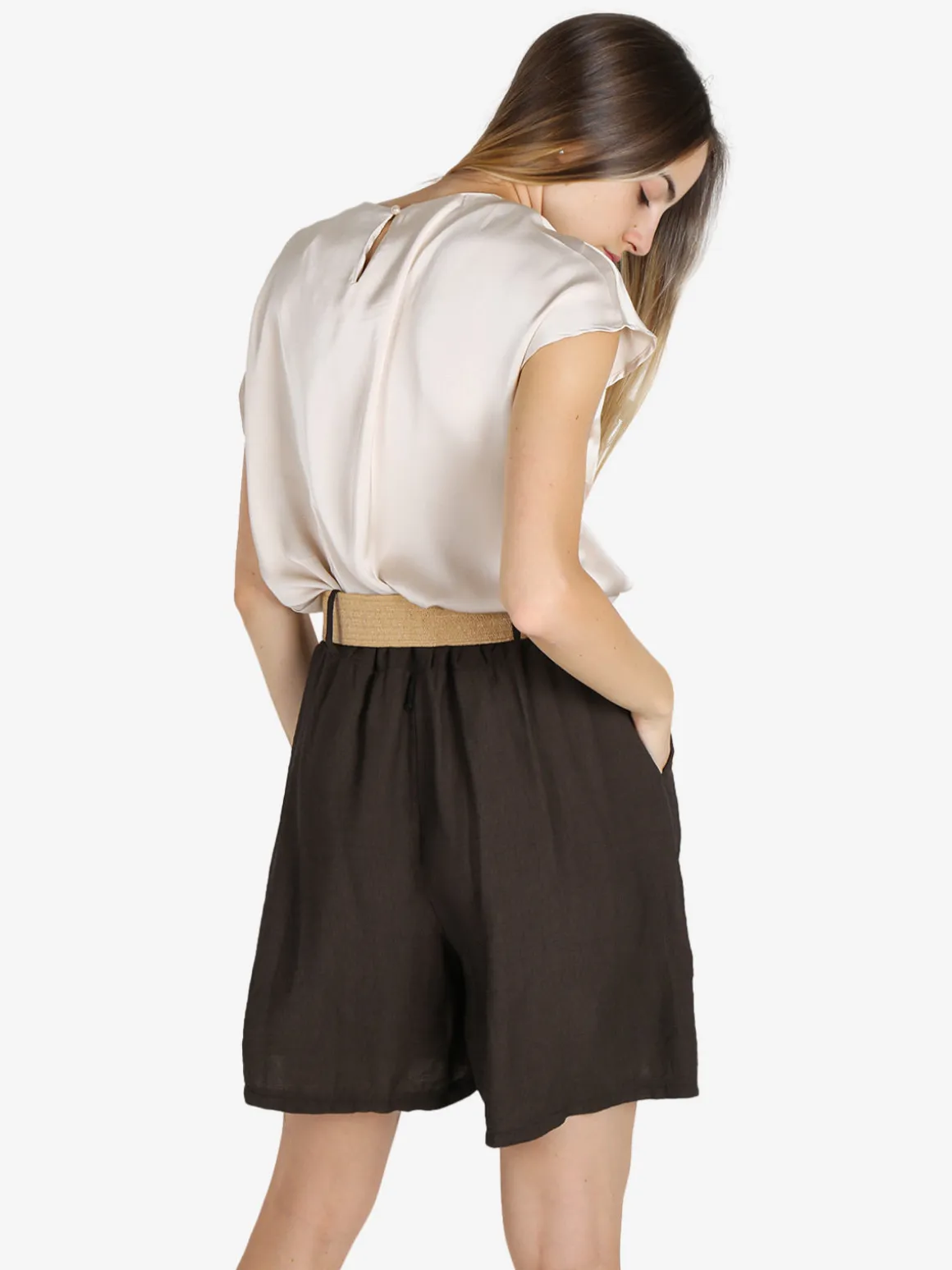 Solada Blusa donna effetto raso a maniche corte