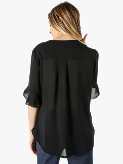 Solada Blusa donna elegante a maniche corte annodata sul fondo - nero