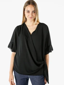 Solada Blusa donna elegante a maniche corte annodata sul fondo - nero