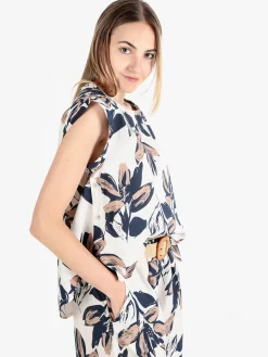 Solada Blusa donna floreale in cotone con bottoni laterali