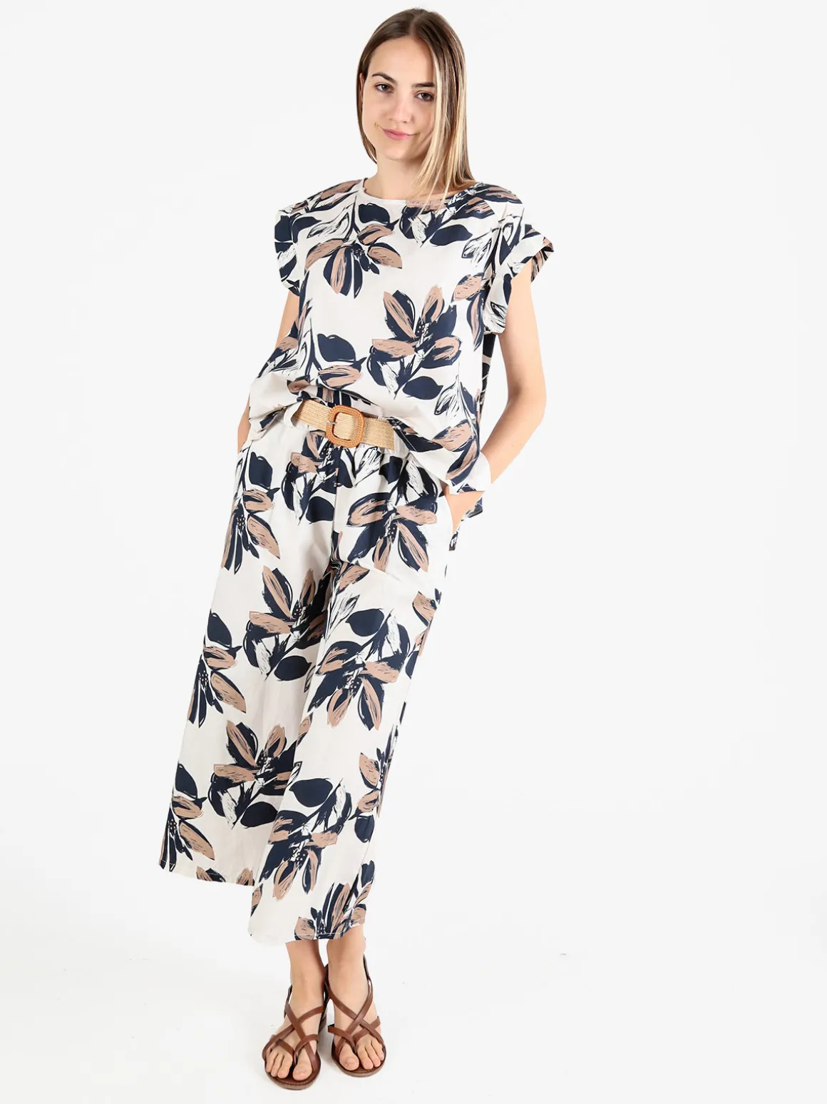 Solada Blusa donna floreale in cotone con bottoni laterali
