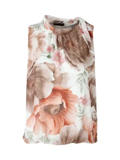 Solada Blusa donna floreale senza maniche - marrone