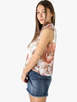 Solada Blusa donna floreale senza maniche - marrone
