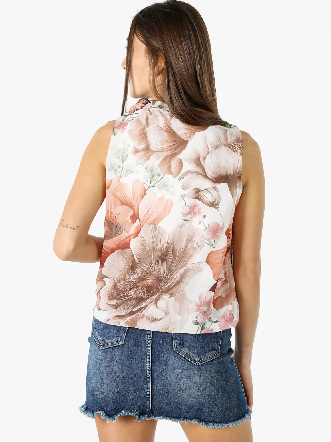 Solada Blusa donna floreale senza maniche - marrone