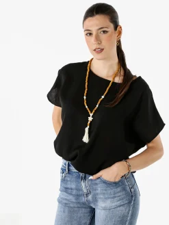 Solada Blusa donna girocollo a maniche corte - nero