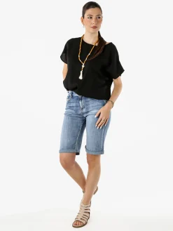 Solada Blusa donna girocollo a maniche corte - nero