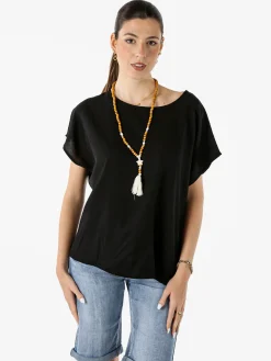 Solada Blusa donna girocollo a maniche corte - nero