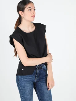 Solada Blusa donna in cotone con bottoni laterali