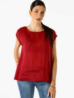 Solada Blusa donna in lino senza maniche - bordeaux