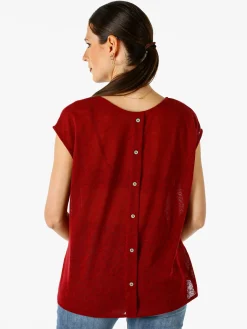 Solada Blusa donna in lino senza maniche - bordeaux