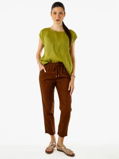 Solada Blusa donna in lino senza maniche - verde