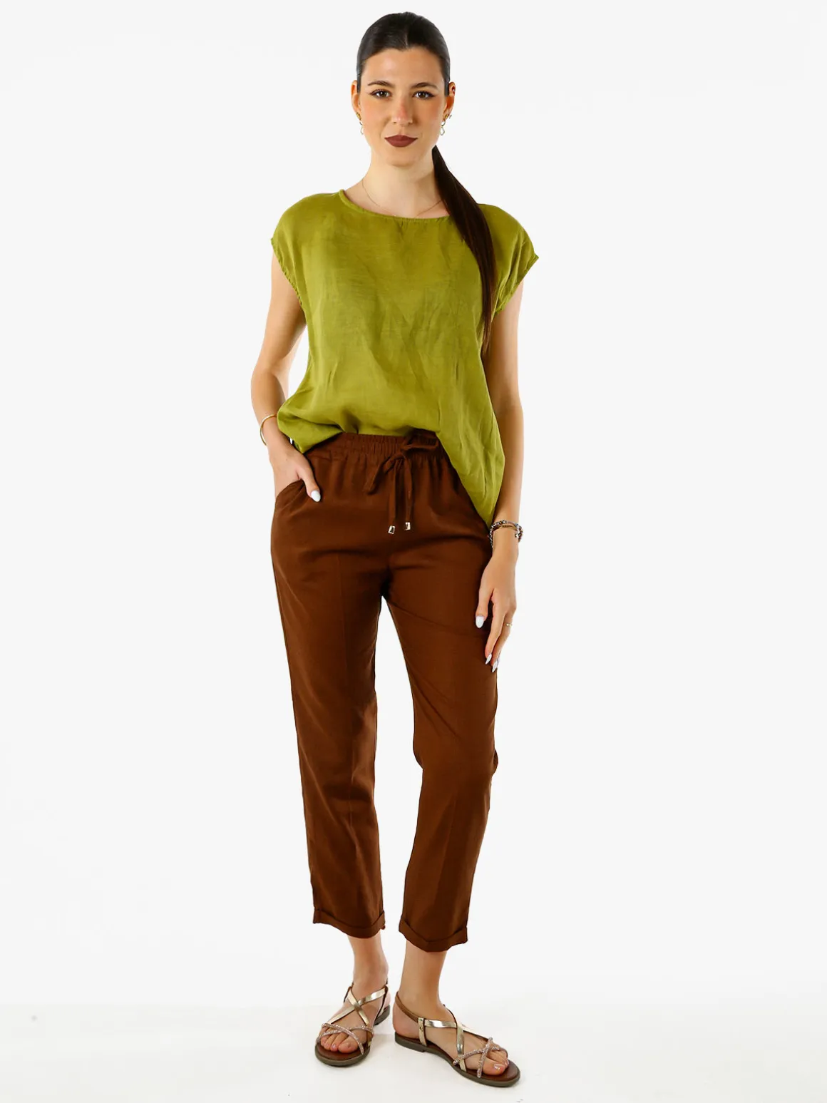 Solada Blusa donna in lino senza maniche - verde