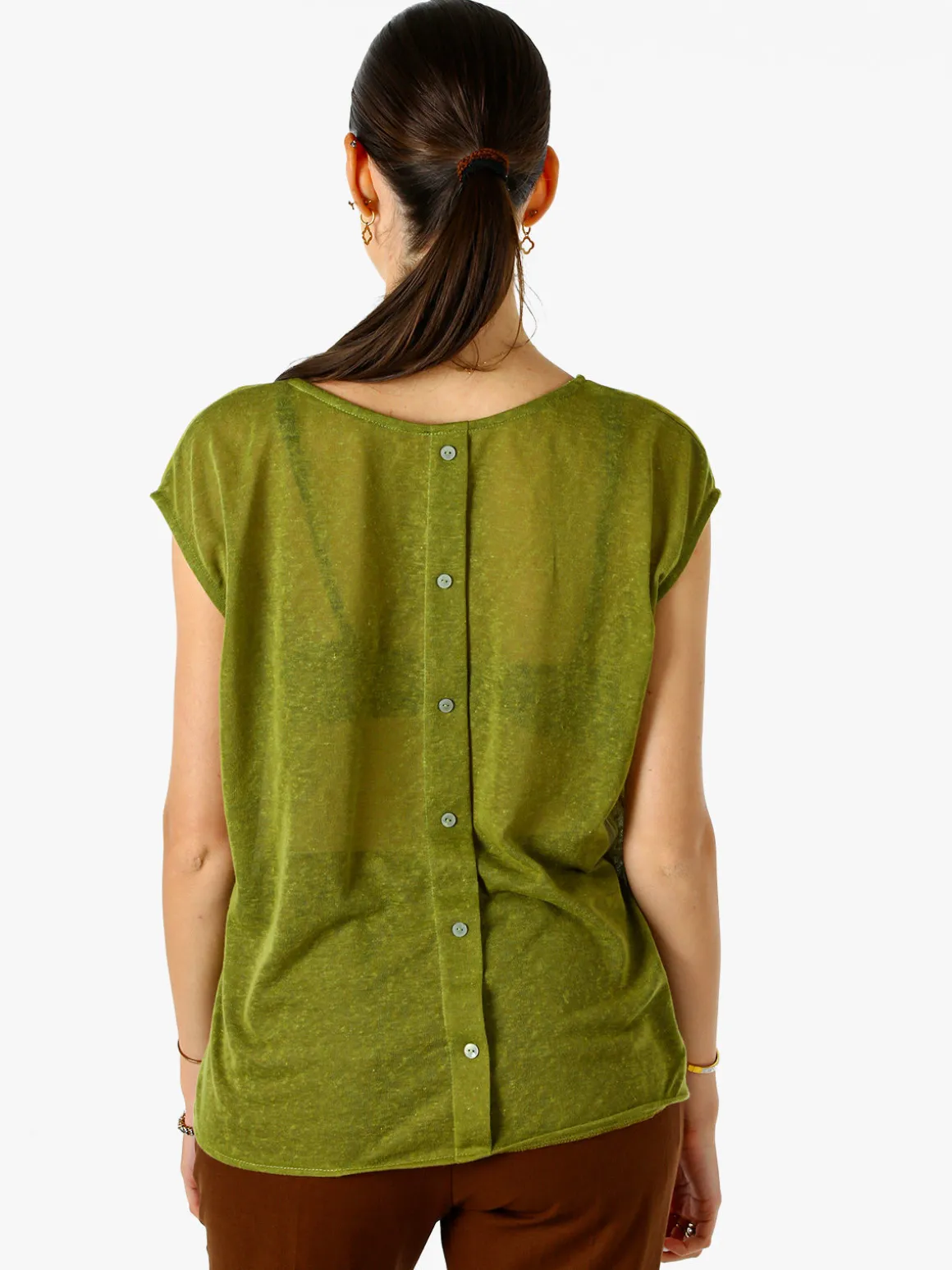 Solada Blusa donna in lino senza maniche - verde