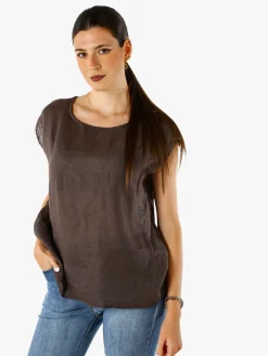 Solada Blusa donna in lino senza maniche - moro