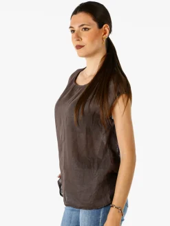 Solada Blusa donna in lino senza maniche - moro