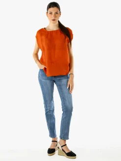 Solada Blusa donna in lino senza maniche - cuoio
