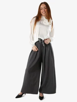 Solada Blusa donna in tessuto simil raso a maniche lunghe - bianco