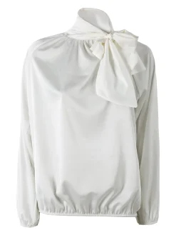 Solada Blusa donna in tessuto simil raso a maniche lunghe - bianco