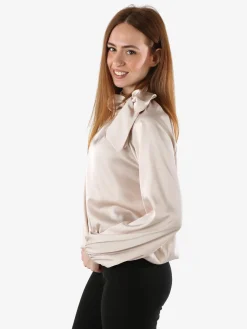 Solada Blusa donna in tessuto simil raso a maniche lunghe - beige