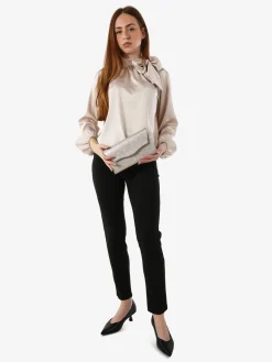 Solada Blusa donna in tessuto simil raso a maniche lunghe - beige