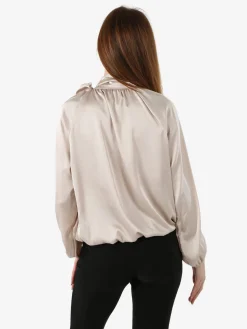 Solada Blusa donna in tessuto simil raso a maniche lunghe - beige