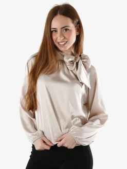 Solada Blusa donna in tessuto simil raso a maniche lunghe - beige