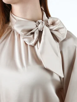 Solada Blusa donna in tessuto simil raso a maniche lunghe - beige