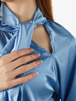 Solada Blusa donna in tessuto simil raso a maniche lunghe - azzurro