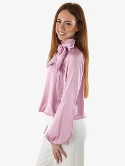 Solada Blusa donna in tessuto simil raso a maniche lunghe - rosa